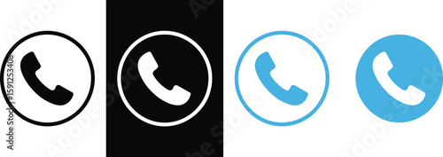 Call Icon Set, Phone Sign with Transparent Background, Outline, Blue and Black/White
