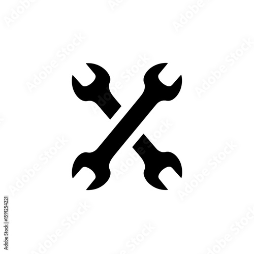 wrench and screwdriver vector , A simple black and white illustration of two crossed open end wrenches