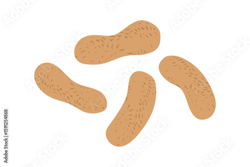 Cashew nuts, tasty vegetarian food. Natural delicious healthy vegan snack isolated on white background. Crescent-shaped nuts with textured surface in cartoon style. Colored flat vector illustration