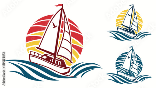 Sailboat sailing boat yacht sea ocean travel nautical marine water sport summer vacation vector illustration