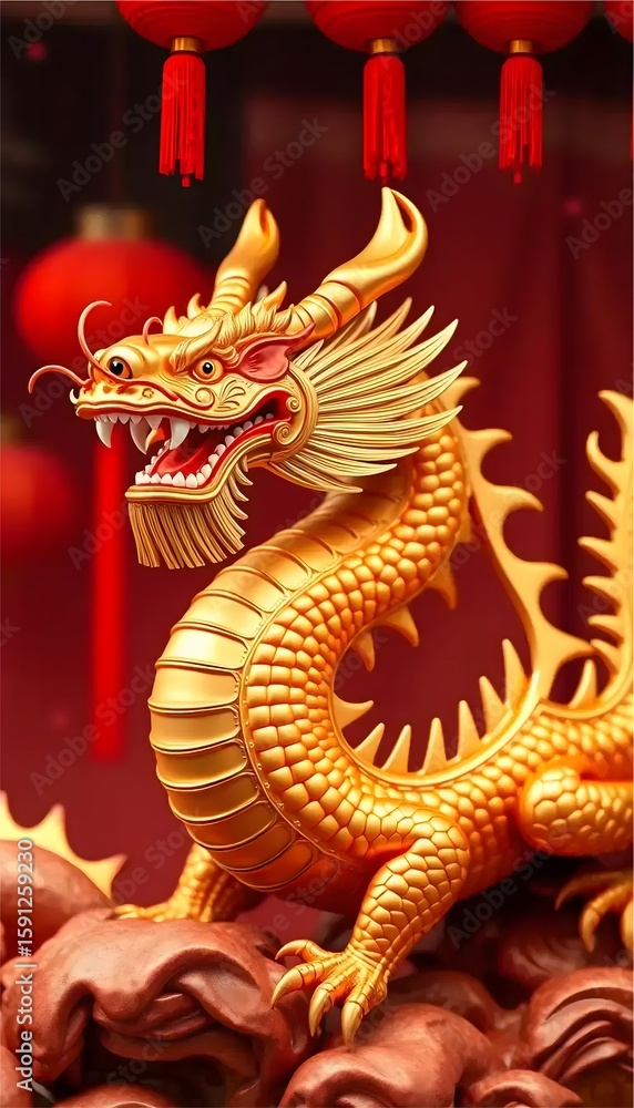 Fototapeta premium A vibrant street scene during the Year of the Dragon celebration with people of diverse backgrounds. Generative AI.