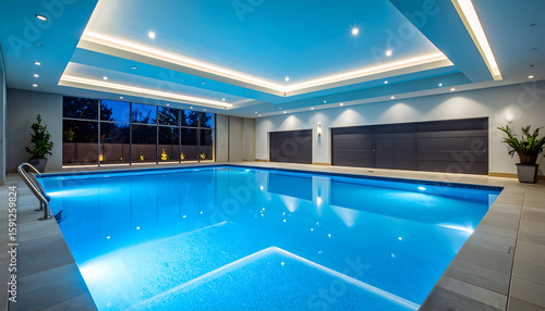 Indoor Swimming Pool with Modern Lighting and Design
