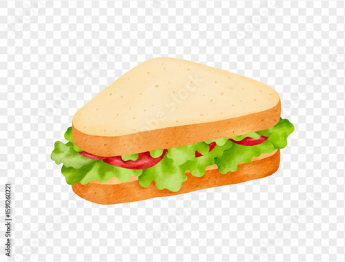Ham sandwich with lettuce watercolor vector.