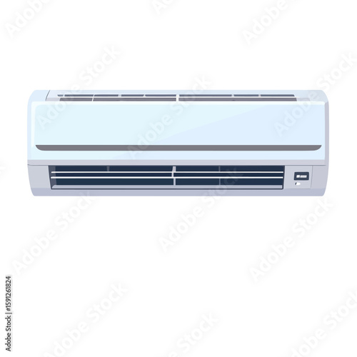 Modern white wall-mounted split air conditioner unit with horizontal vents and louvers.
