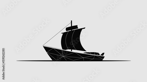 A geometric sailboat sailing on water with polygon design gives a minimalist nautical concept of adventures on the open sea.