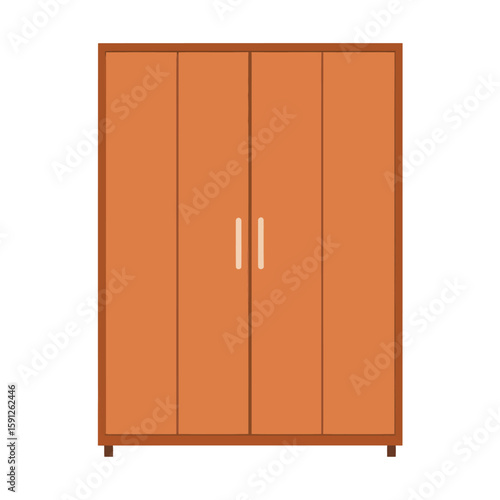 A modern brown wooden wardrobe with four doors and simple vertical handles, depicted in a flat vector style.