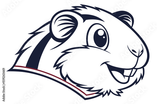 Cute cartoon gopher head smiles brightly with buck teeth showing on a white backdrop