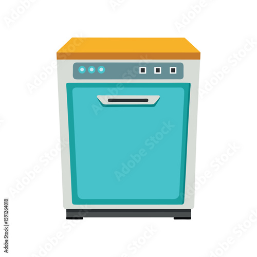 Vector Illustration of a Dishwasher Kitchen Appliance Isolated on a White Background
