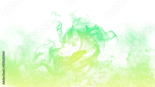 Green and yellow swirling smoke with sparkles on transparent background
