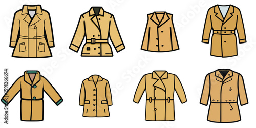 Multiple vector illustrations of coat with doodle-like drawings

