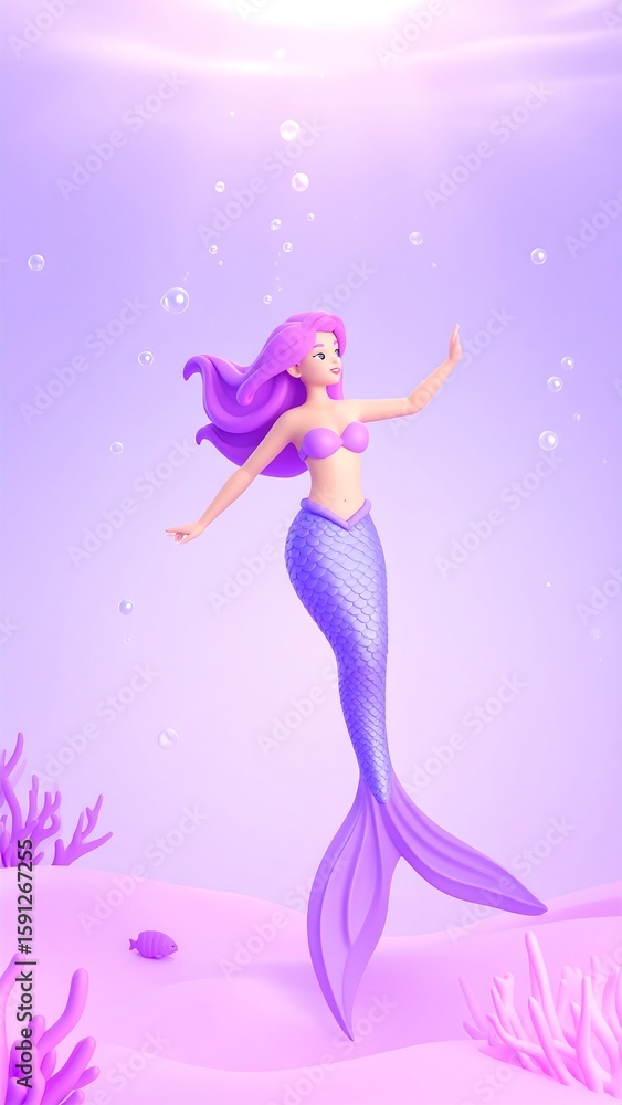 Purple Mermaid Underwater Scene. Purple Mermaid Underwater Scene.