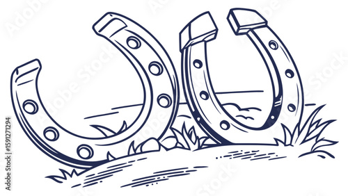 Two horseshoes outline drawing vector illustration for luck and success symbol horse equipment design