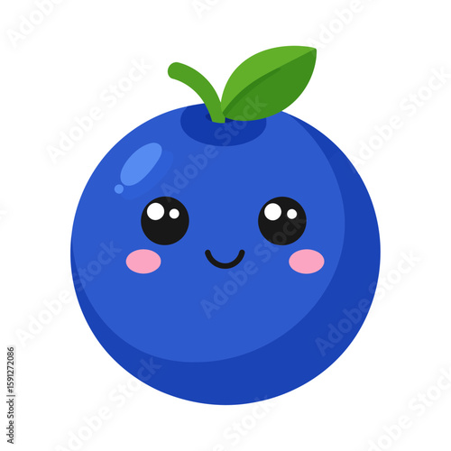 Wallpaper Mural Cute kawaii blueberry character with a happy smiling face, big eyes, and green leaves. Torontodigital.ca
