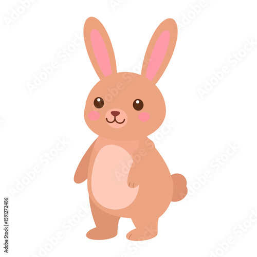 Cute brown cartoon rabbit with pink cheeks and long ears, standing upright in a kawaii style.