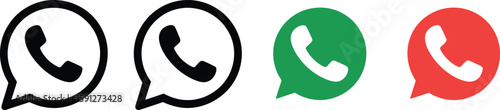 Phone Icon Set Black Outline, Green, and Red Call Icons on Transparent Background