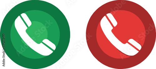 Phone Icon Set Green and Red Circle with White Handset on Transparent Background