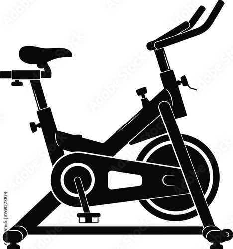 Minimalist black silhouette of an exercise bike for fitness and cardio workouts, ideal for gym posters and health advertisements.