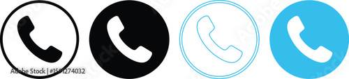 Phone Icon Set, Handset Inside Circle, Simple Design, Blue & Black Styles