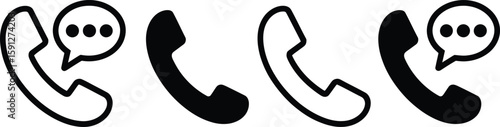 Phone Icons Set Outline, Solid and with Message Bubble on Transparent Background