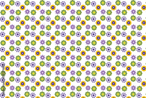 Colorful Flower Pattern Yellow Purple Green White Background