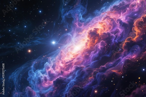 Colorful Nebula in Space with Stars