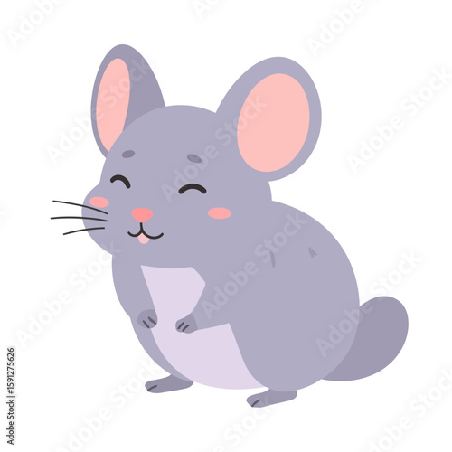 Charming grey cartoon chinchilla with a sweet smile and large round ears.