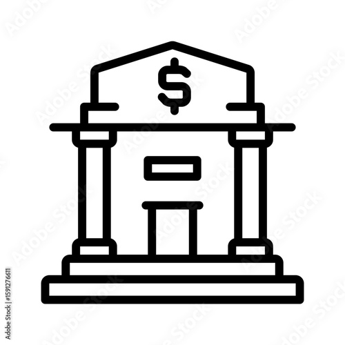 Vector black line icon for Bank building