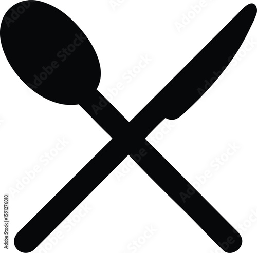 Wallpaper Mural Minimalist Black Spoon and Knife Crossed Icon - Dining Utensil Symbol Torontodigital.ca