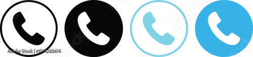 Telephone Handset Icons Illustration, Round Shape, Various Colors and Style