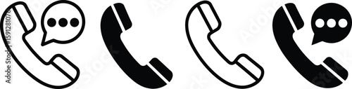 Telephone Receiver Icon Set, Illustration, Call with Message, Transparent BG