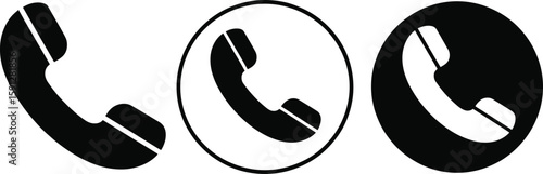 Three Phone Icons Handset Symbol Isolated on White Transparent Background in