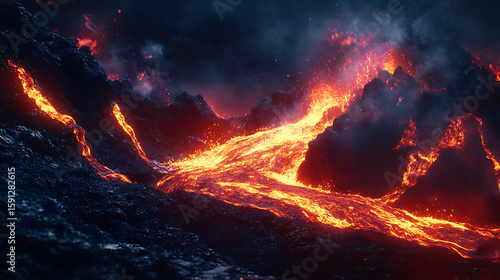 Wallpaper Mural Molten Lava Flowing Through Rocky Terrain Torontodigital.ca