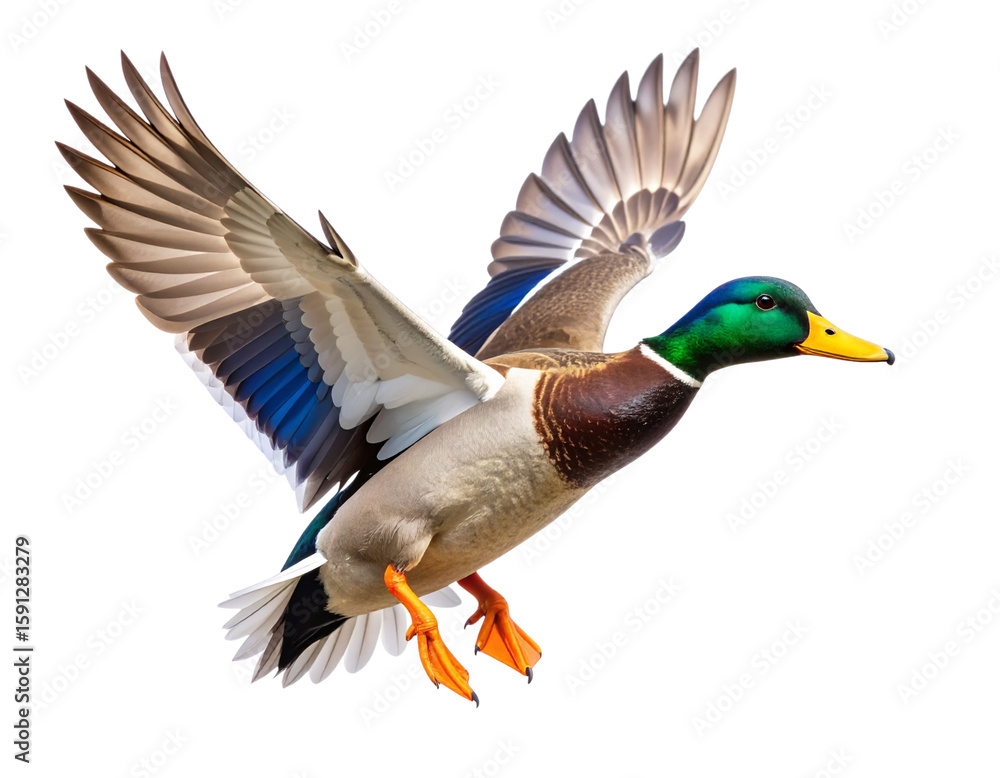 Obraz premium Flying Mallard Duck with Spread Wings Isolated – AI Animal Cutout (2)