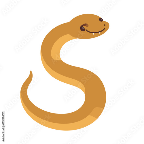 Charming brown cartoon snake with a friendly smile, coiled in a distinctive S-shape.