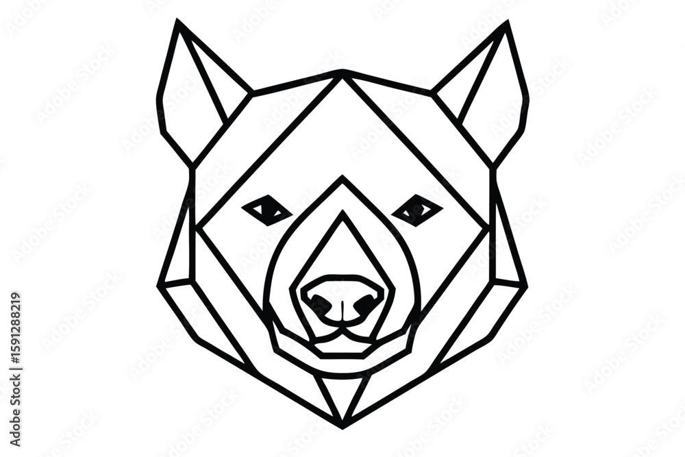 Geometric wolf head is rendered in sleek black lines on white background Geometric wolf head is rendered in sleek black lines on white background