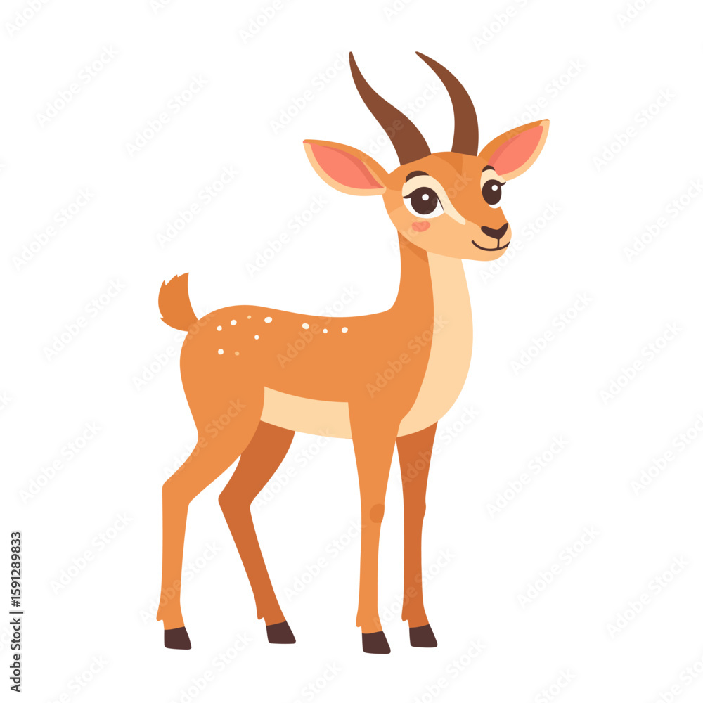 Obraz premium Adorable cartoon gazelle with big eyes, a gentle smile, and spotted light brown fur.