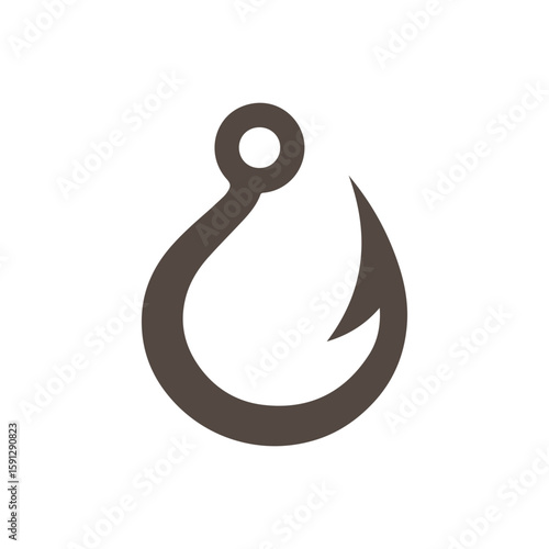 Simple Fishing Hook Design Element in Dark Brown Color on White Background Minimalist Silhouette Style silhouette