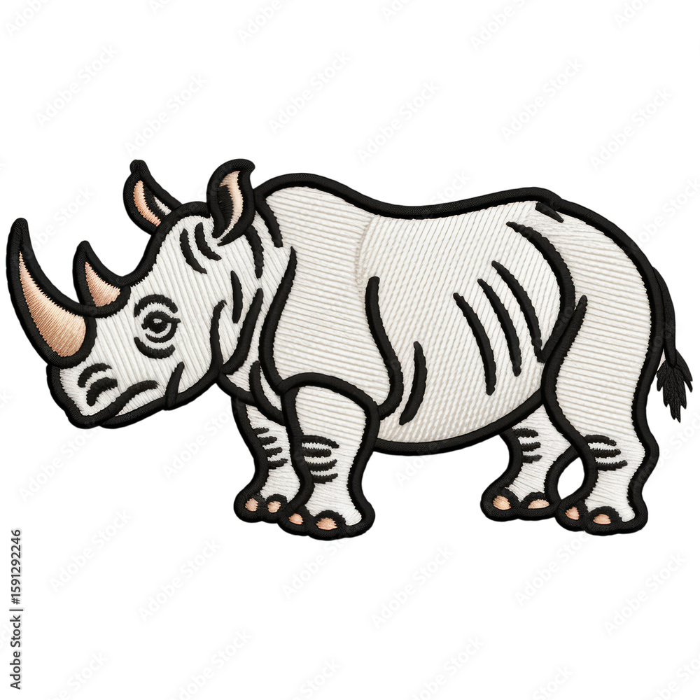 Fototapeta premium White rhino with tan horn and black outline rhinoceros