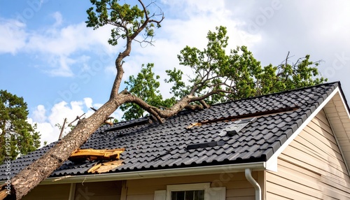 Damaged house roof with fallen tree (1)