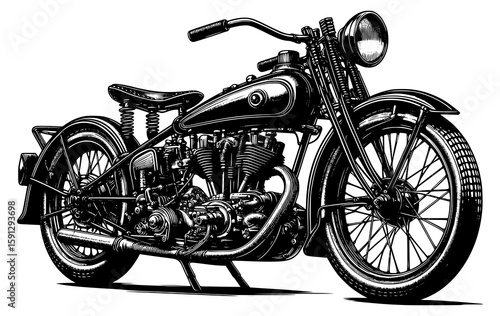 Vintage Motorcycle Vector Silhouette. A vector image of a vintage motorcycle silhouette. Single layer black and white image. Transparent PNG version.