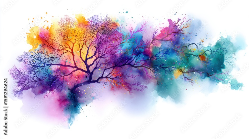 Fototapeta premium Colorful Watercolor Tree Painting Abstract Art