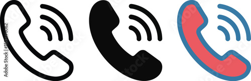 Three phone icons in different styles depicting communication and connection on a white background plain view