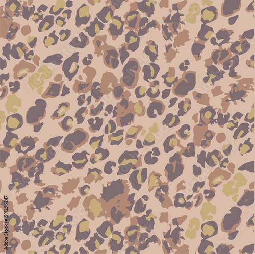 Leopard print. Vector seamless pattern. Animal skin background with black and brown spots on beige backdrop. Abstract exotic safari texture. Jaguar, leo, puma cheetah fur pattern. Repeat design