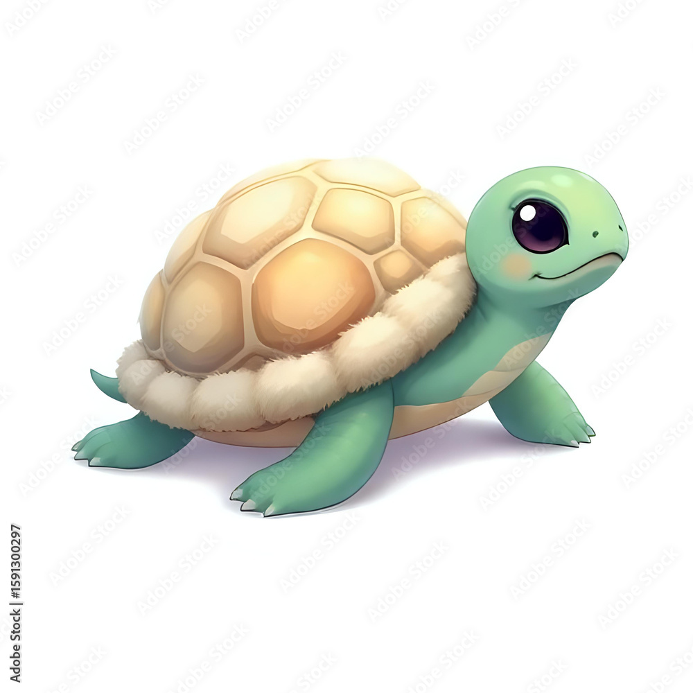 Fototapeta premium Cute and Adorable Fluffy Turtle Isolated on White Background
