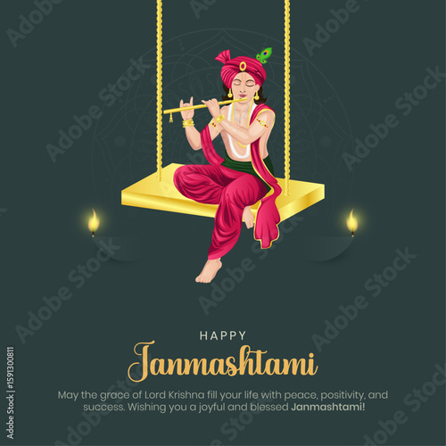 Happy Janmashtami Post and Flyer Template. Birthday of Lord Krishna Janmashtami Celebration and Creative Poster Vector Illustration