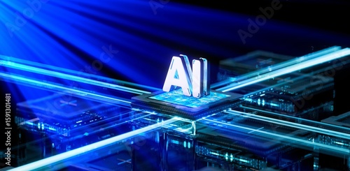 Tableau sur toile 3d rendering of  AI cpu gpu chip