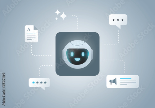 AI Content Generator, Artificial intelligence writer bot concept. AI Developing content for ecommerce websites, articles, advertising, chatbots. AI driven digital marketing, social media service