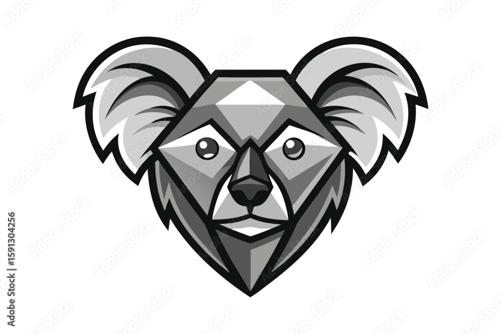Obraz premium Geometric koala face art shows stylized details in shades of grey and black outline