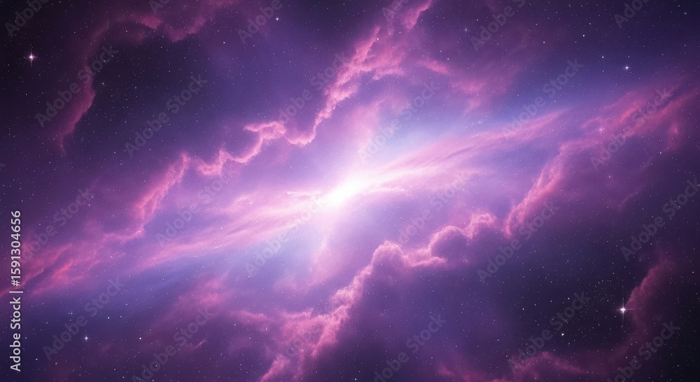 Fototapeta premium Vibrant purple and pink nebula with bright star and countless stars in deep space