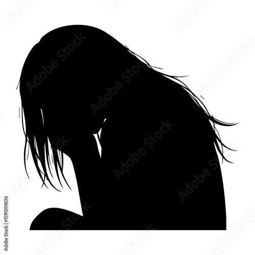 Vector art of silhouette of a woman deep in thought, isolated on white isolated on transparent background